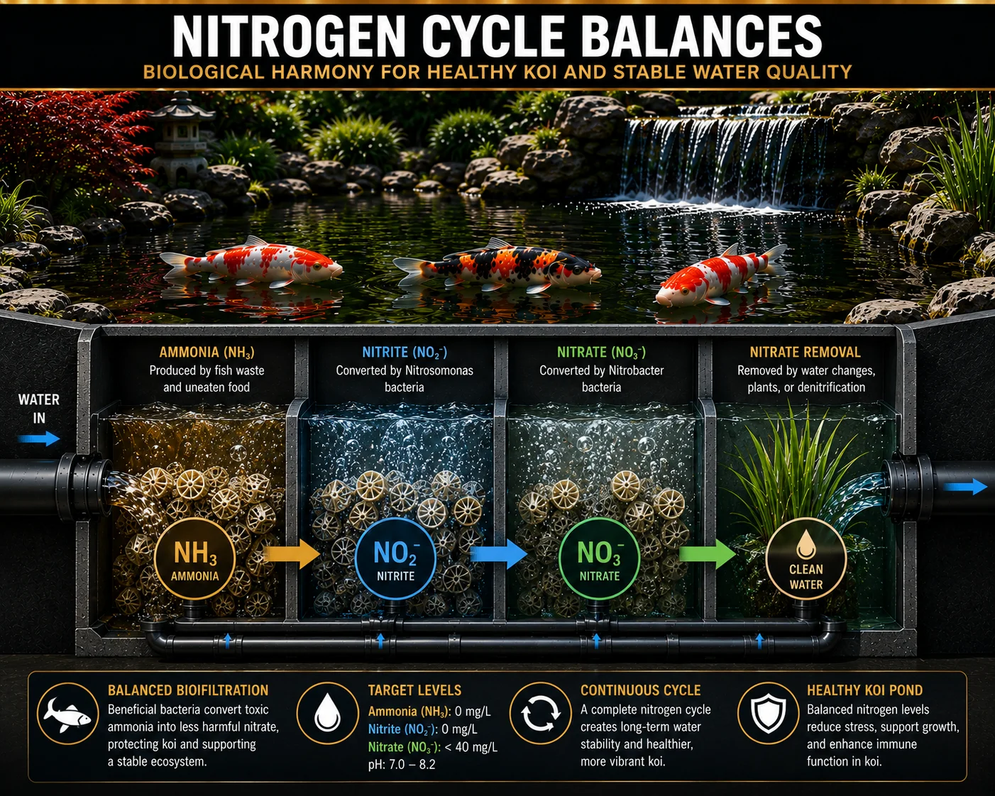 Nitrogen cycle volumetric mass balances in a koi pond