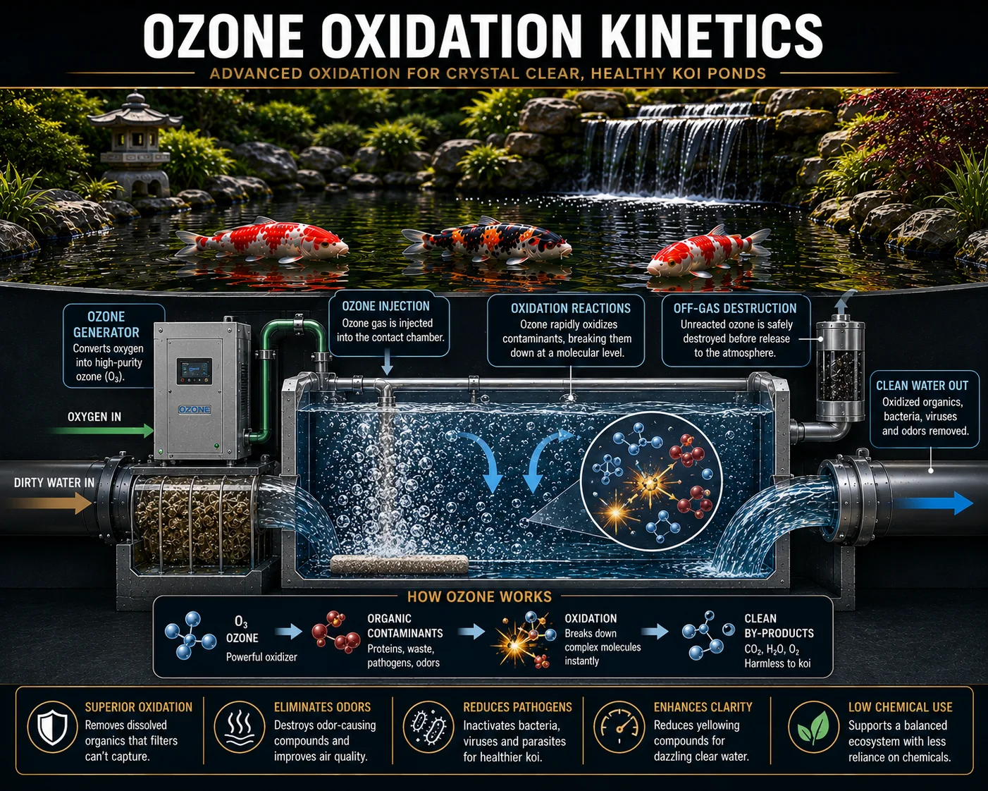 Ozone oxidation kinetics in koi pond filtration