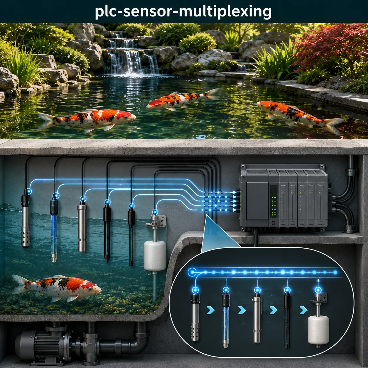 PLC sensor multiplexing and automated flush loops